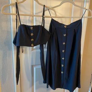 Two Piece Navy Button Skirt Set